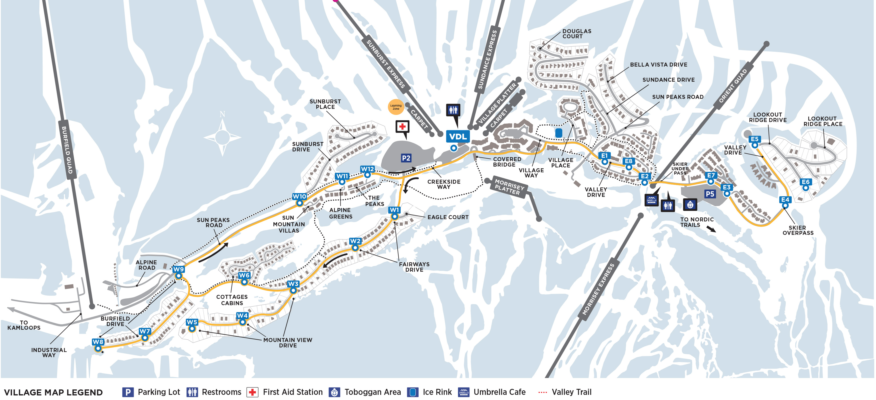 Sun Peaks shuttle map for 2022/2023