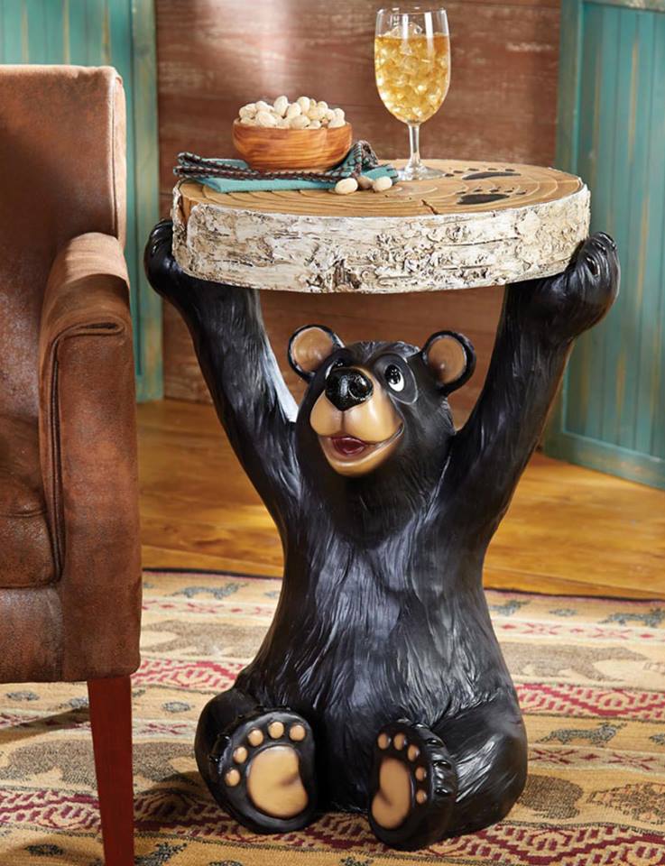 rustic ski cabin décor - cute bear end table