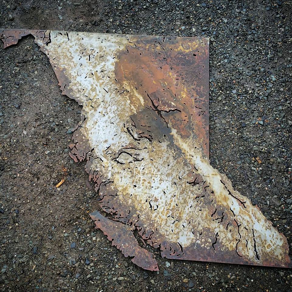 Custom metal relief map of British Columbia