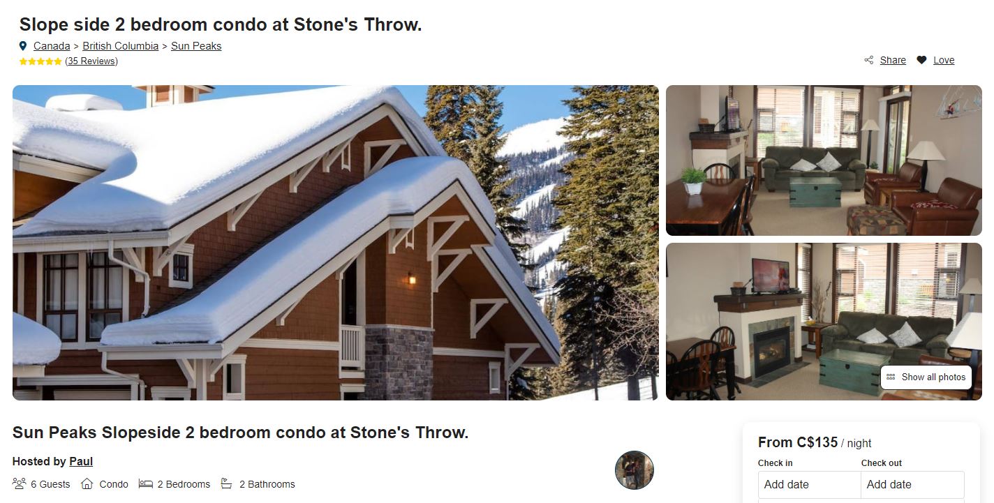Houfy Sun Peaks Slopeside condo in Stone's Throw