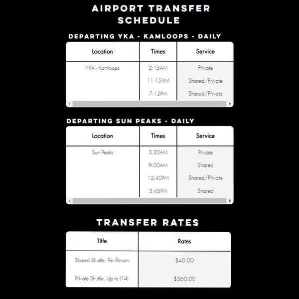 Peaks Shuttle Airport rates