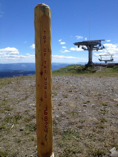 Top of the World marker at Sun Peaks hiking trails at Sun Peaks Resort