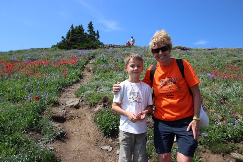 Nancy Greene Raine heading to summit of Mount Tod at Sun Peaks