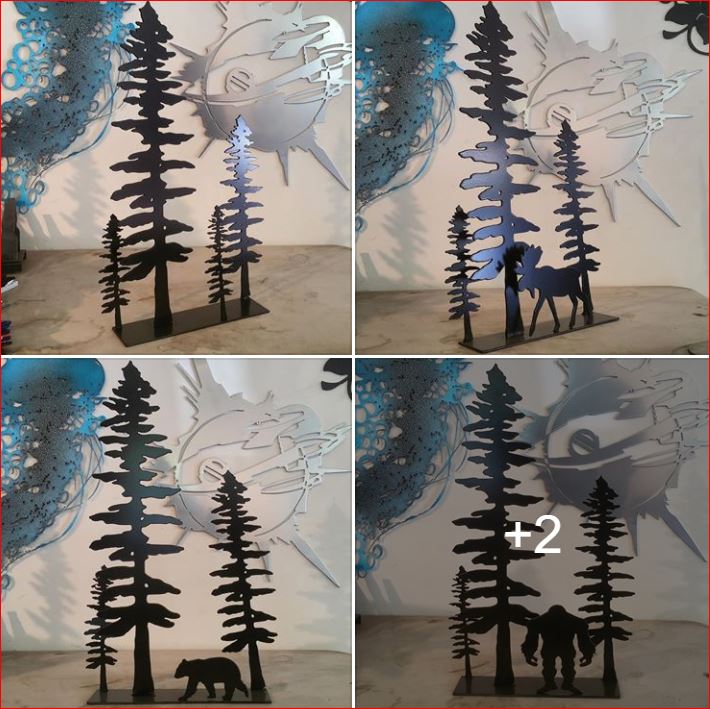 custom metal trees and moose (or bear, yeti and more)