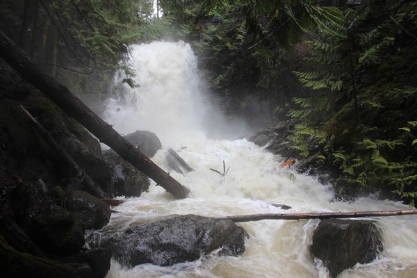 Sun Peaks waterfall in early summer with an amazing show of power - photo by BestSunPeaks.com