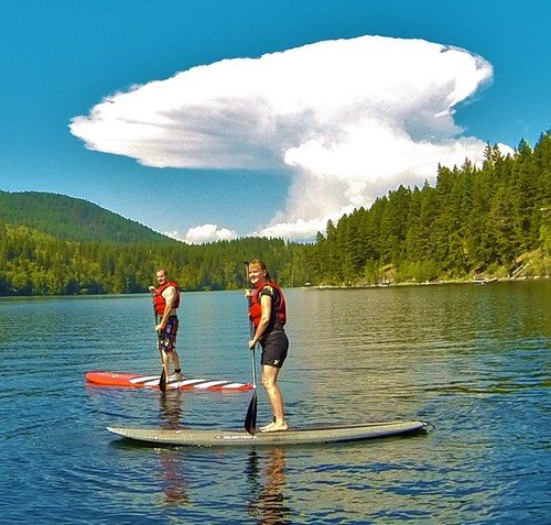 Sun Peaks Paddleboarding - SUPer Fun times stand up paddleboarding on Heffley Lake (photo of Paul and Nancy by Paddle Surfit