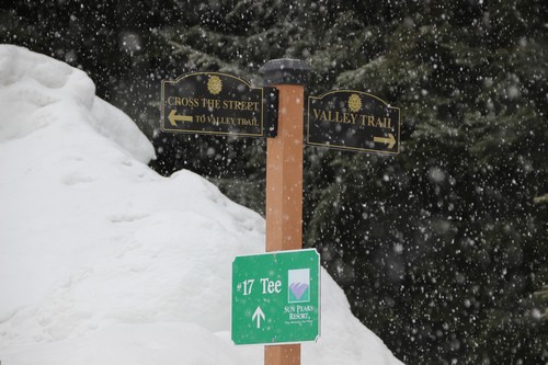 Valley Trail sign and lots of snow